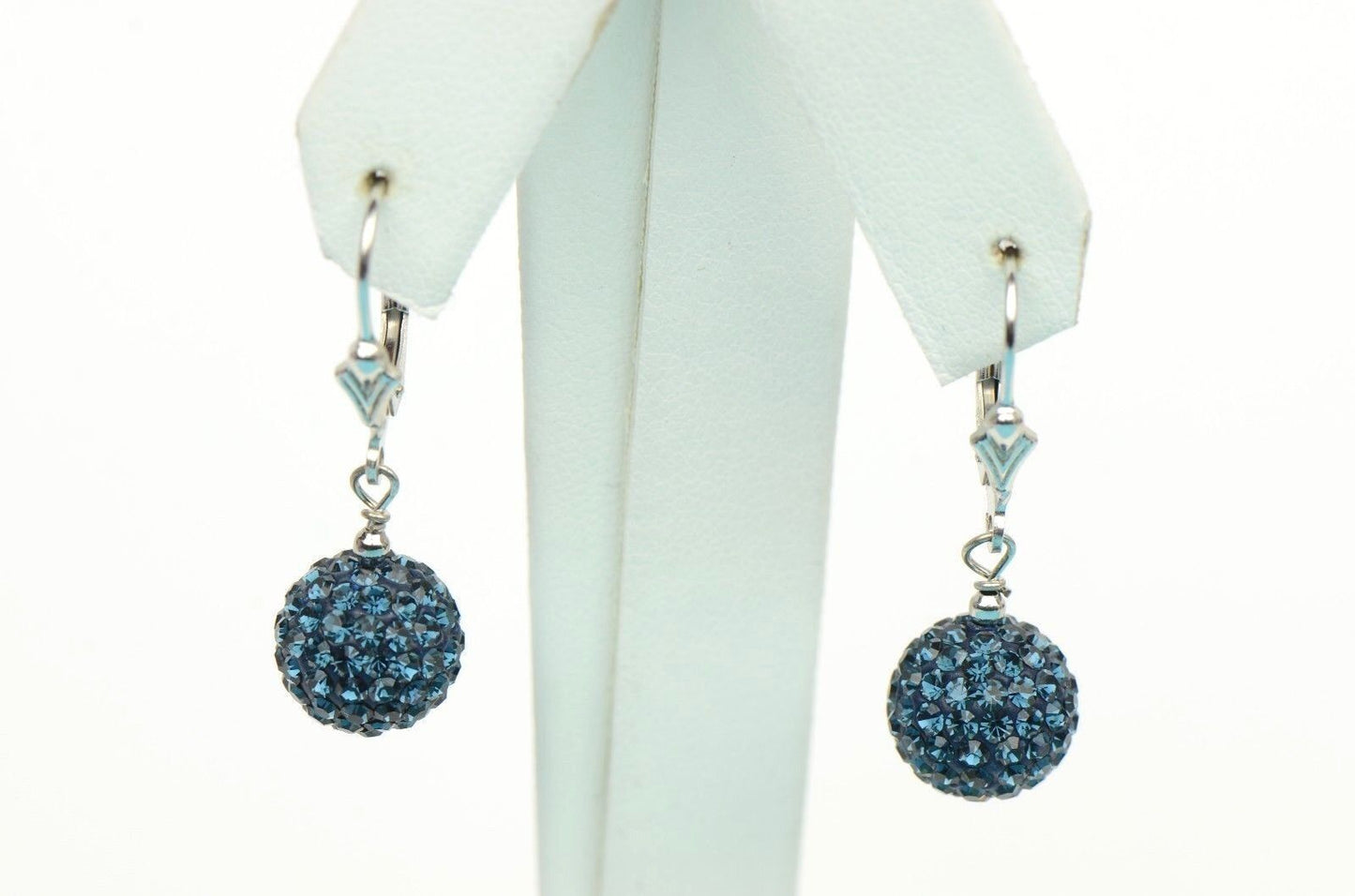 .925 Sterling Silver Sparkle Leverback Dangle Earrings w/Genuine Czech Crystals