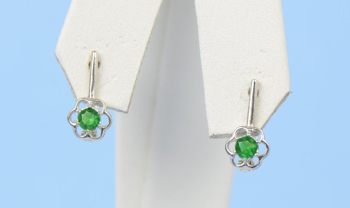 Sterling Silver 925 Cubic Zirconia CZ Dangling Birthstone Flower Earrings