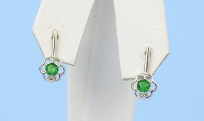 Sterling Silver 925 Cubic Zirconia CZ Dangling Birthstone Flower Earrings