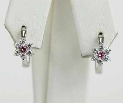 Sterling Silver 925 Flower Huggies Hoop Earring Birthstone