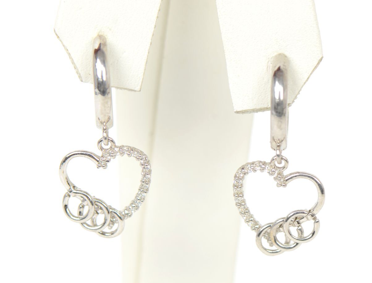 .925 Sterling Silver Huggie Dangle Heart Shape Earrings