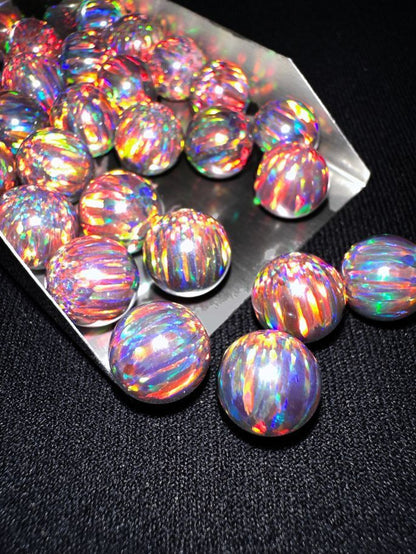 Half Drilled Fire Black Synthetic Lab Created Opal Round Beads