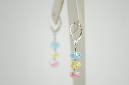 Three Color Crystal Dangle Drop earrings Sterling Silver 925