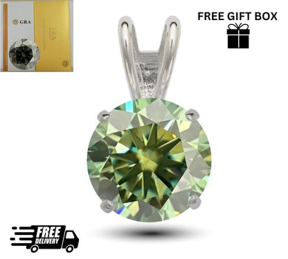 14K Gold GRA Certified D-VVS1 Round Green Moissanite Pendant