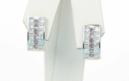 12 month Birthstone & CZ Prong 925 Sterling Silver Dangle Leverback Earring