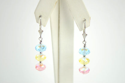 Three Color Crystal Dangle Drop earrings Sterling Silver 925