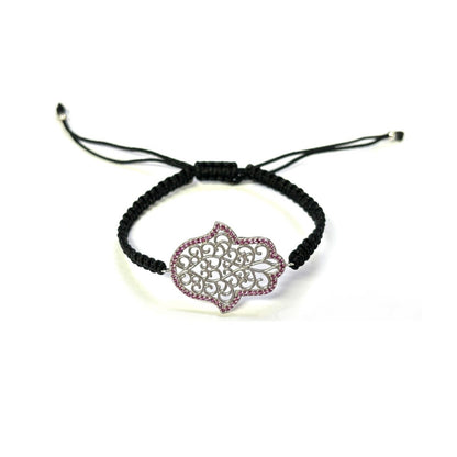 925 Sterling Silver  C Z Hamsa Bracelet 6" Adjustable to 11"