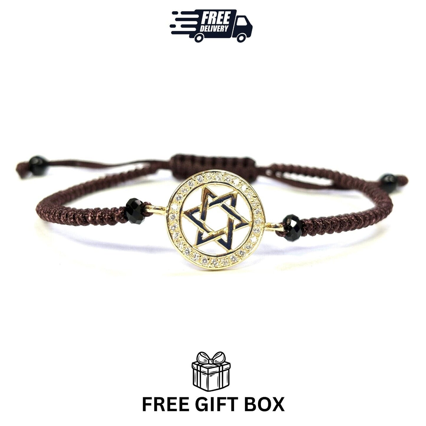 925 Sterling Silver String Bracelet Star of David 6" Adjustable to 11"