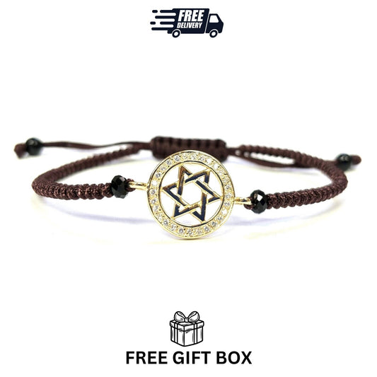 925 Sterling Silver String Bracelet Star of David 6" Adjustable to 11"