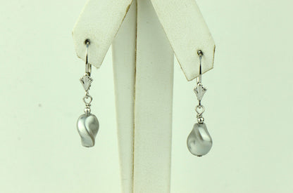 Sterling Silver Pearl Crystallized Crystal dangle drop earrings