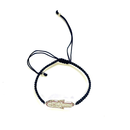 925 Sterling Silver  C Z Hamsa Bracelet 6" Adjustable to 11"