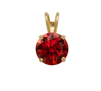 14K Gold GRA Certified D-VVS1 Round Garnet Moissanite Pendant