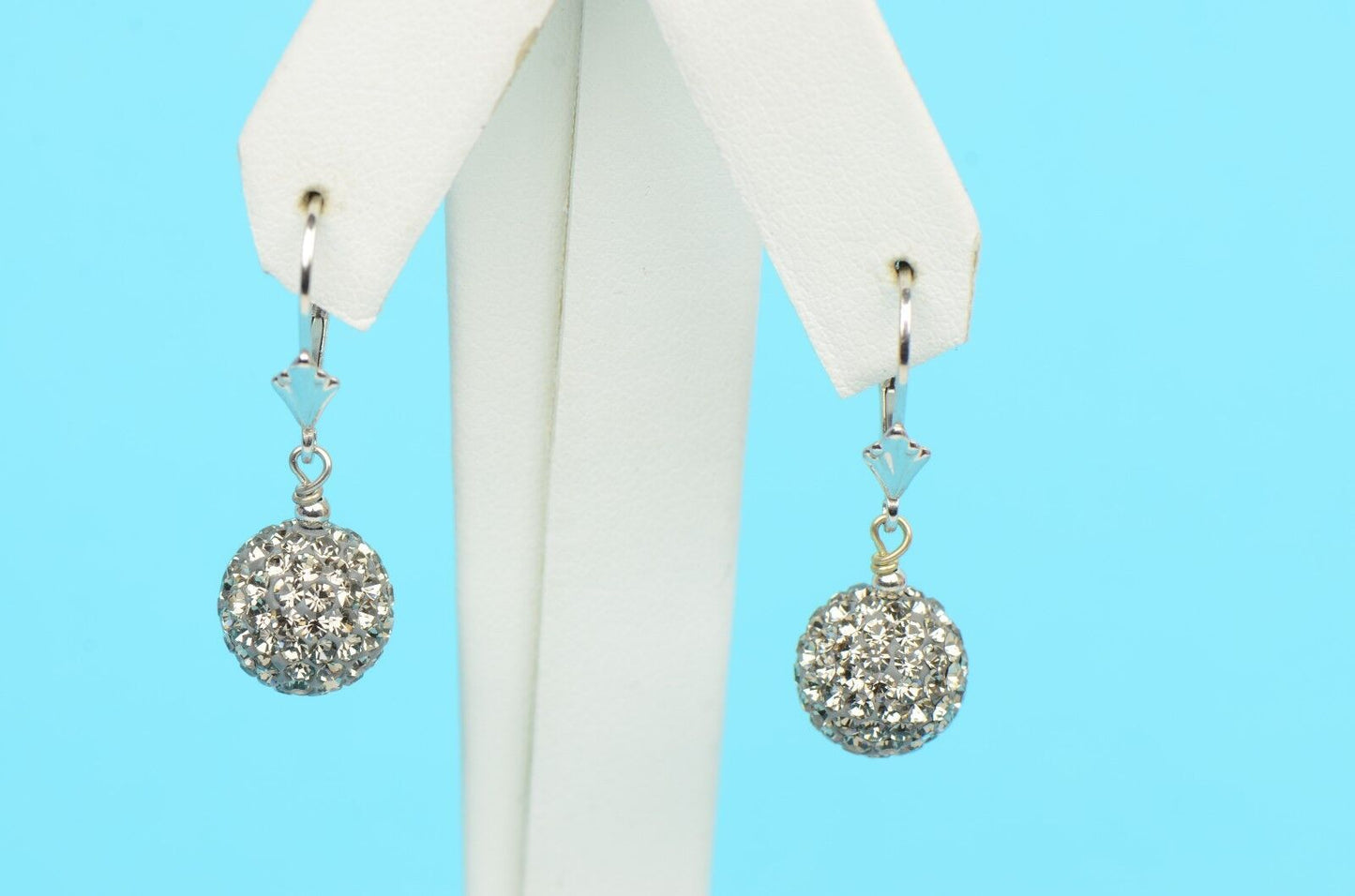 .925 Sterling Silver Sparkle Leverback Dangle Earrings w/Genuine Czech Crystals