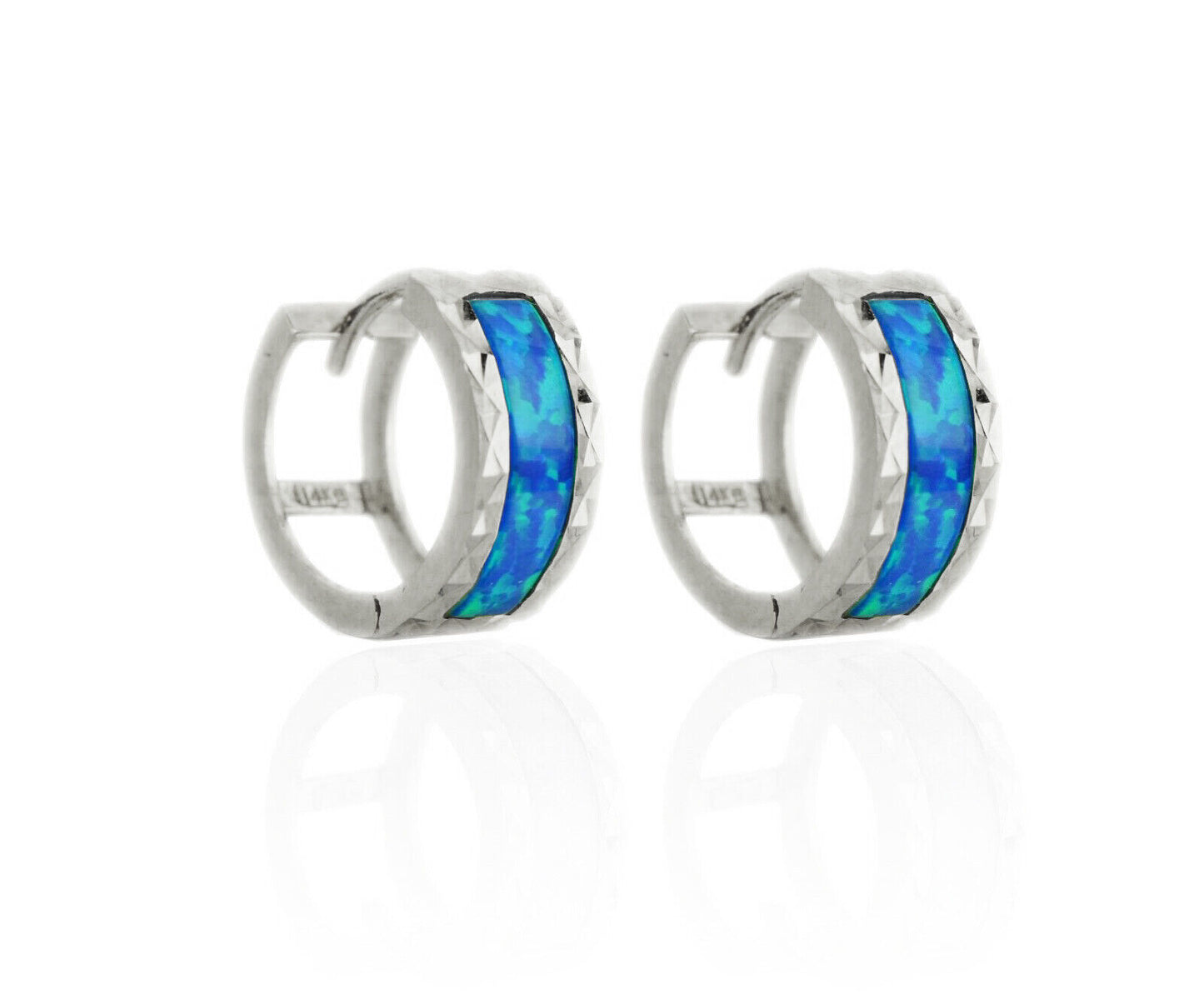 .925 Sterling Silver Opal Huggie Hoop Earrings