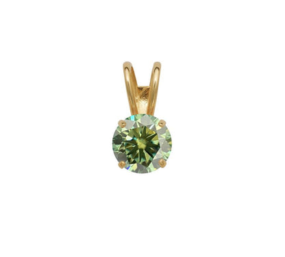 14K Gold GRA Certified D-VVS1 Round Green Moissanite Pendant