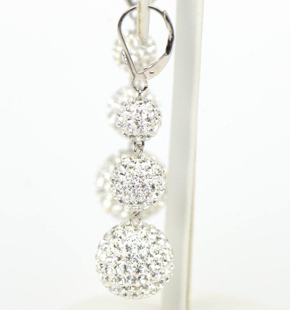 .925 Sterling Silver Sparkle Leverback Dangle Earrings w/Genuine Czech Crystals