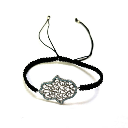 925 Sterling Silver  C Z Hamsa Bracelet 6" Adjustable to 11"