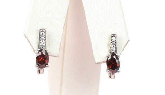 12 month Birthstone&CZ Prong 925 Sterling Silver Oval Dangle Leverback Earring