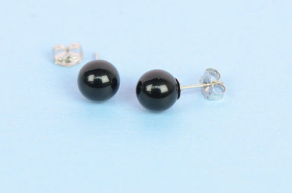 Sterling Silver 925 black Onyx Stone handmade stud earrings 4-8mm