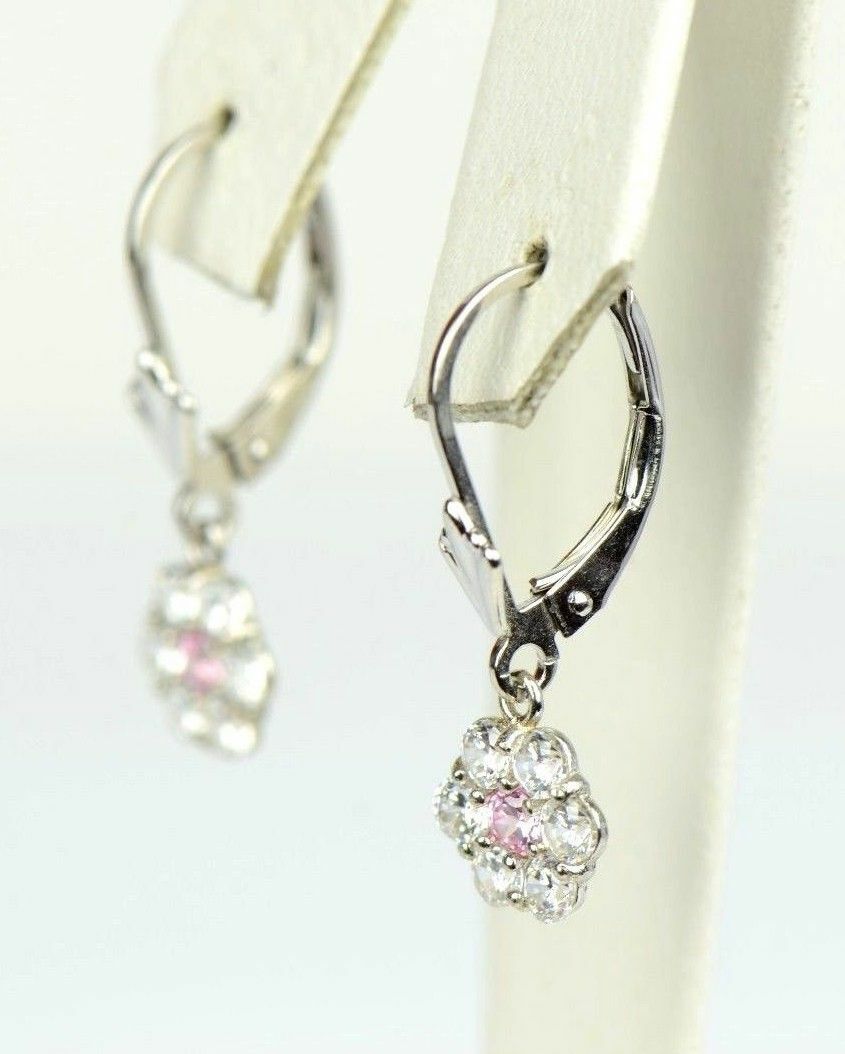 Sterling Silver 925 flower CZ Stone dangle earrings