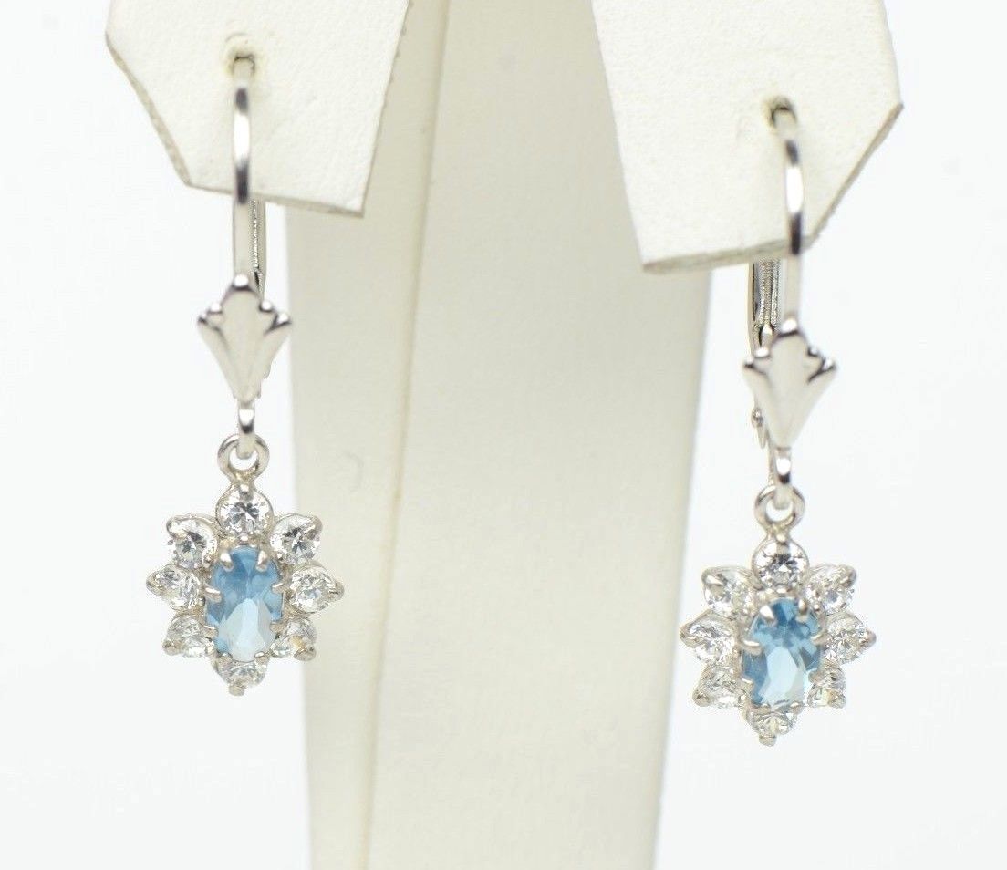 Sterling Silver 925 Flower Cz Stone Cubic Zirconia Earrings