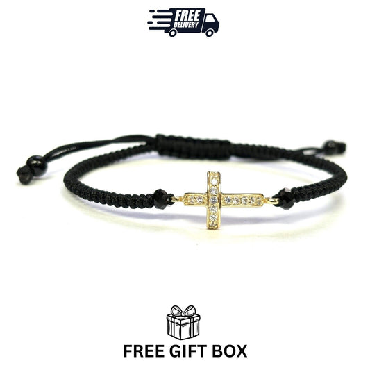 925 Sterling Silver String CZ Bracelet Cross 6" Adjustable to 11"