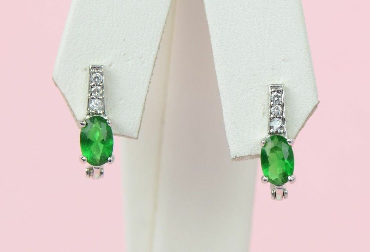 12 month Birthstone&CZ Prong 925 Sterling Silver Oval Dangle Leverback Earring