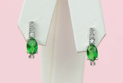 12 month Birthstone&CZ Prong 925 Sterling Silver Oval Dangle Leverback Earring