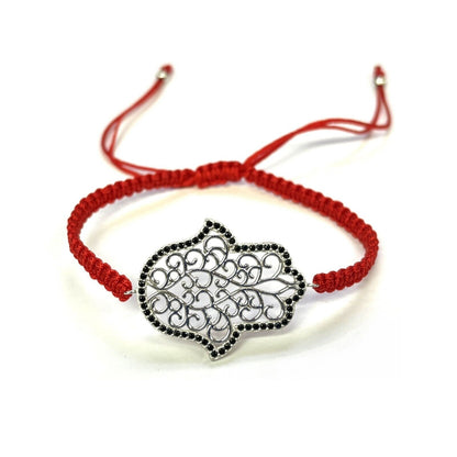 925 Sterling Silver  C Z Hamsa Bracelet 6" Adjustable to 11"