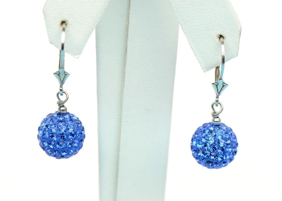 .925 Sterling Silver Sparkle Leverback Dangle Earrings w/Genuine Czech Crystals