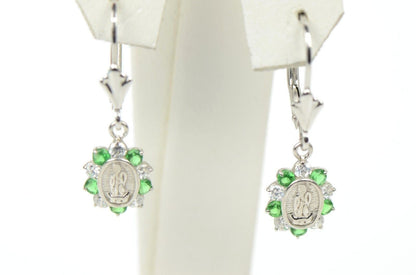 Virgin Mary Guadalupe Dangle Sterling Silver 925 Earrings CZ