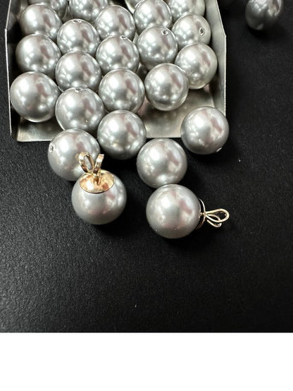 Half Drilled Round Bead Swarovski Crystal Light Grey Pearls