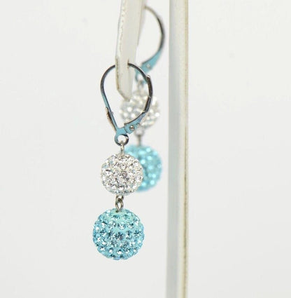 .925 Sterling Silver Sparkle Leverback Dangle Earrings w/Genuine Czech Crystals