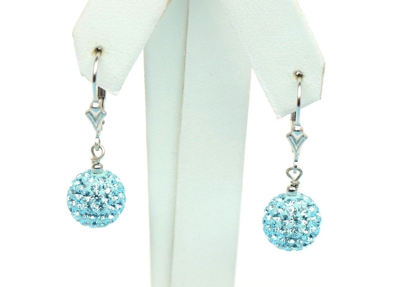 .925 Sterling Silver Sparkle Leverback Dangle Earrings w/Genuine Czech Crystals