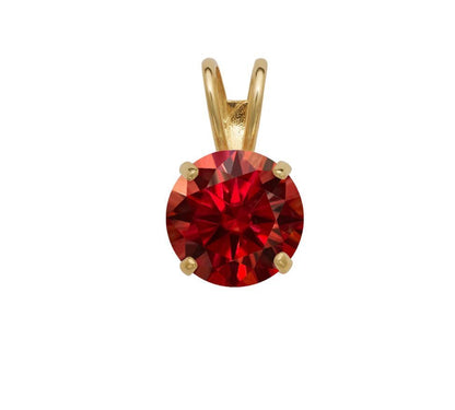 14K Gold GRA Certified D-VVS1 Round Garnet Moissanite Pendant