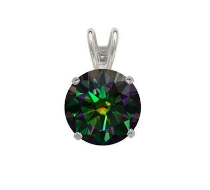 14K Gold GRA Certified D-VVS1 Round Rainbow Green Moissanite Pendant