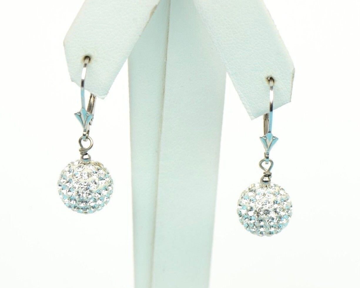 .925 Sterling Silver Sparkle Leverback Dangle Earrings w/Genuine Czech Crystals