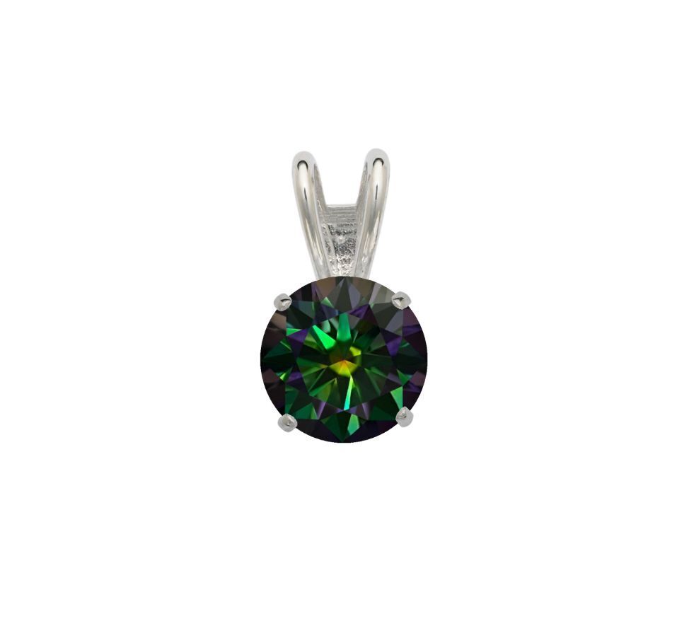 14K Gold GRA Certified D-VVS1 Round Rainbow Green Moissanite Pendant