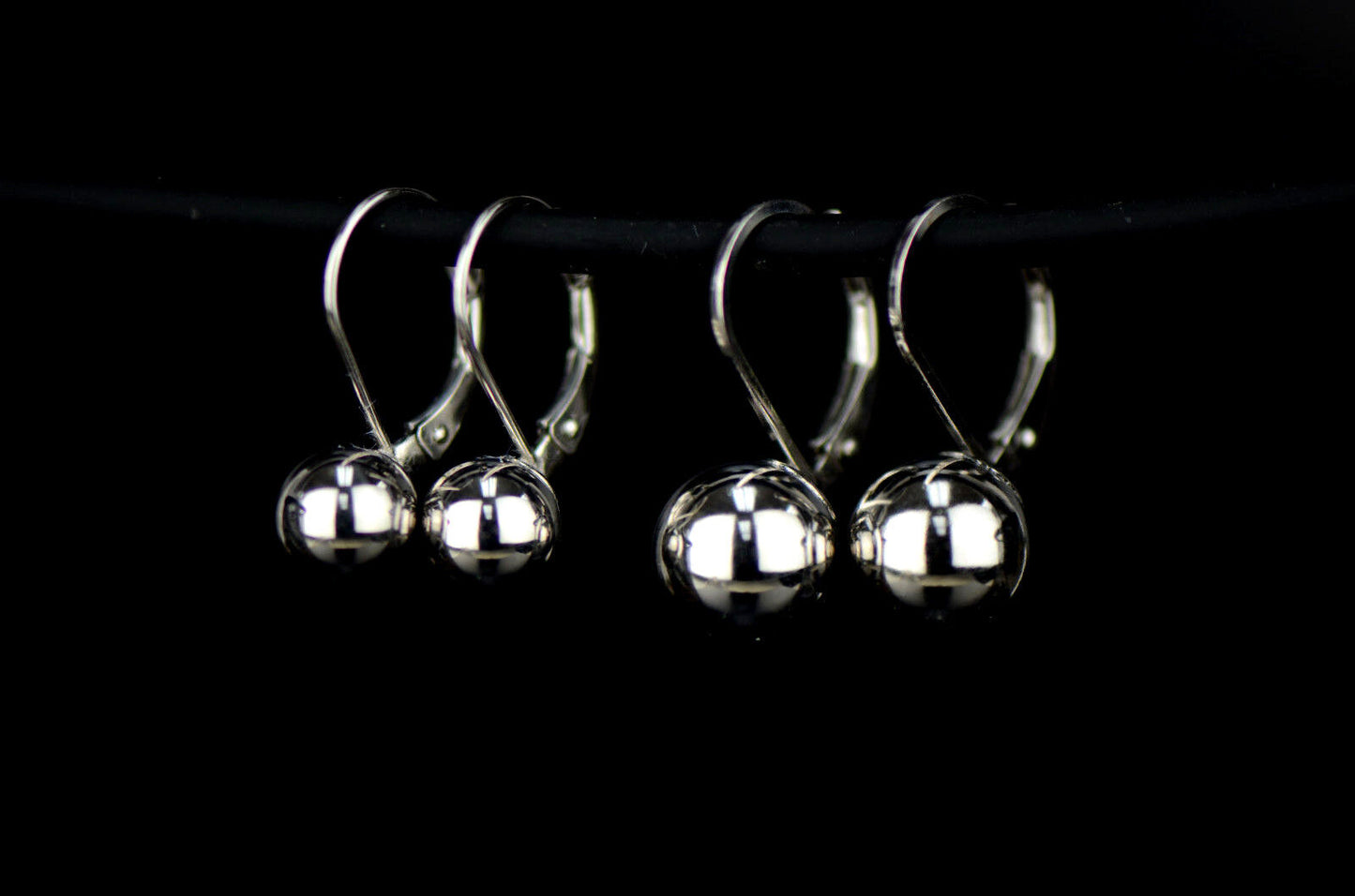 Sterling Silver Dangle Polished Ball Leverback Pierced Earrings