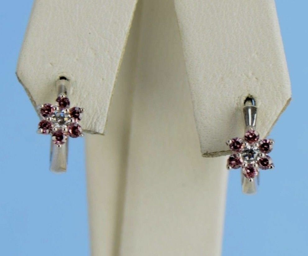 Sterling Silver 925 Flower Huggies Hoop Earring Birthstone