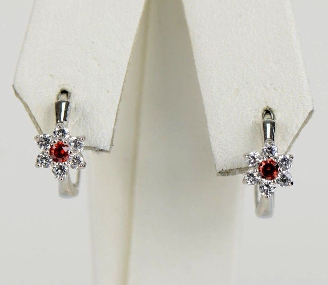 Sterling Silver 925 Flower Huggies Hoop Earring Birthstone