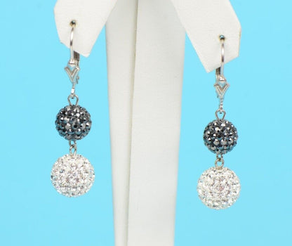 .925 Sterling Silver Sparkle Leverback Dangle Earrings w/Genuine Czech Crystals