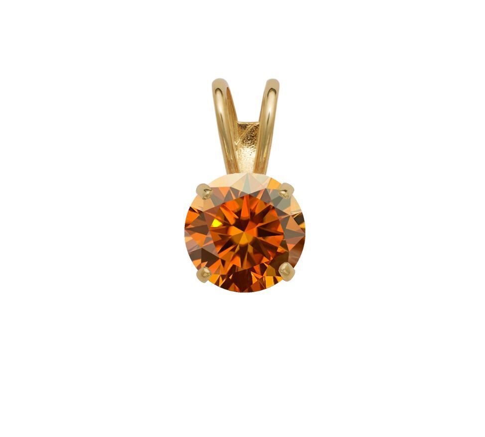 14K Gold GRA Certified D-VVS1 Round Orange Moissanite Pendant