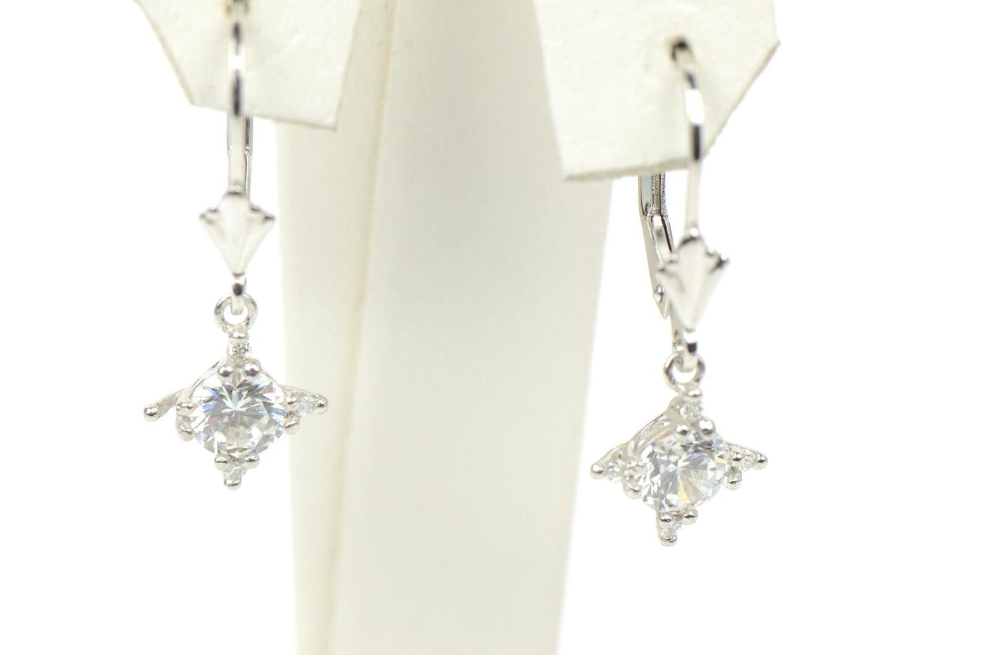 Square CZ Stone Leverback Sterling Silver Dangle Earrings