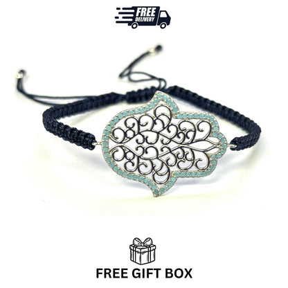 925 Sterling Silver  C Z Hamsa Bracelet 6" Adjustable to 11"