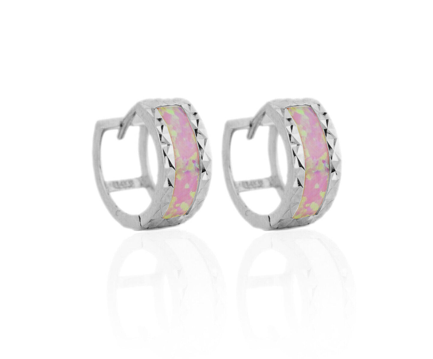 .925 Sterling Silver Opal Huggie Hoop Earrings