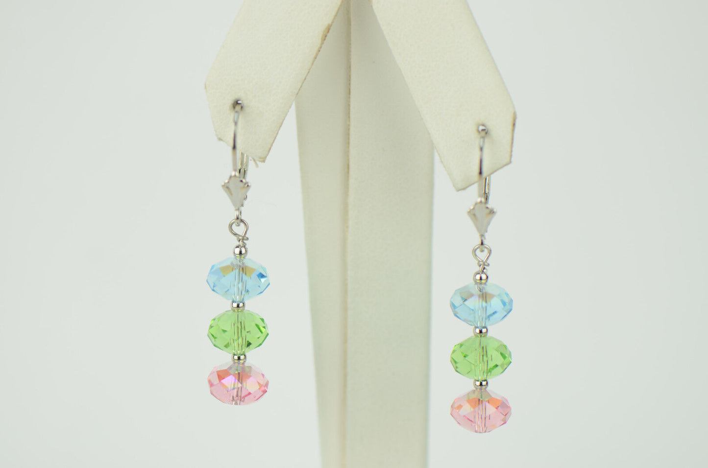 Three Color Crystal Dangle Drop earrings Sterling Silver 925