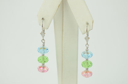 Three Color Crystal Dangle Drop earrings Sterling Silver 925