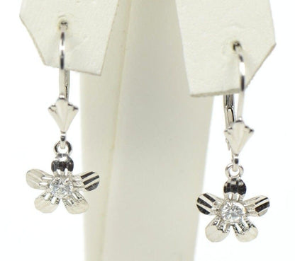 silver sterling earrings flower dangle cz 925 cubic zirconia dangling