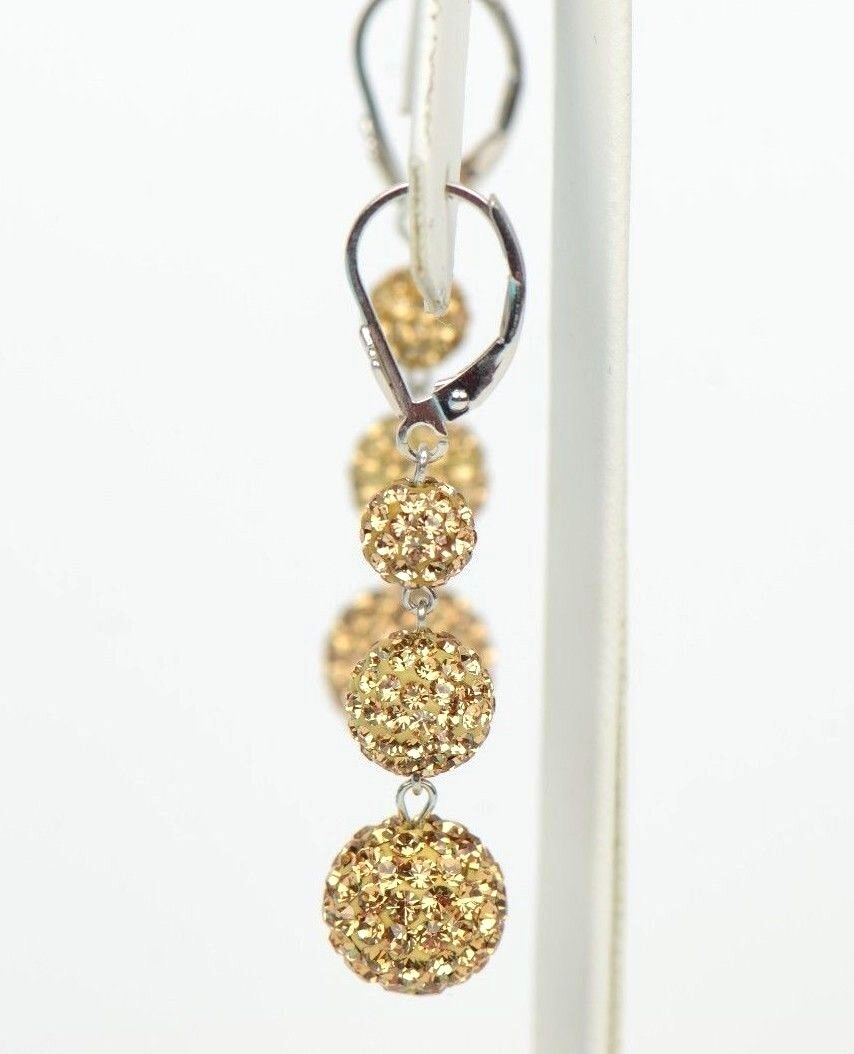 .925 Sterling Silver Sparkle Leverback Dangle Earrings w/Genuine Czech Crystals